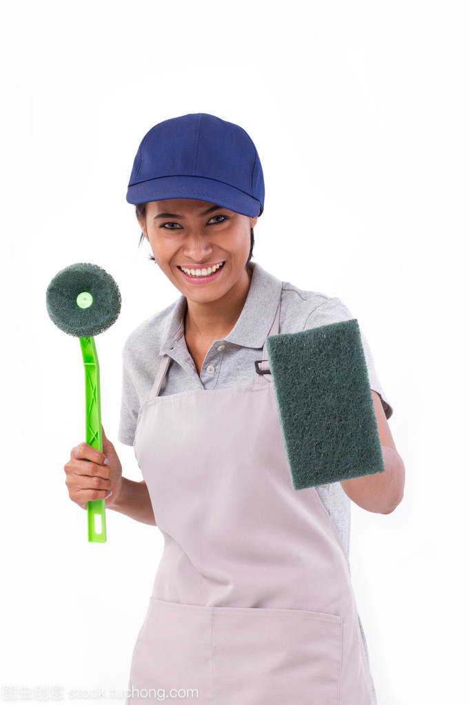 自信、 專業(yè)女清潔工隨時待命